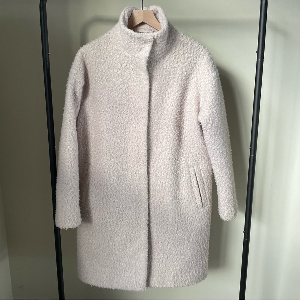 ASOS Oversized Bouclé Funnel Neck Coat in Light Pink Cream
